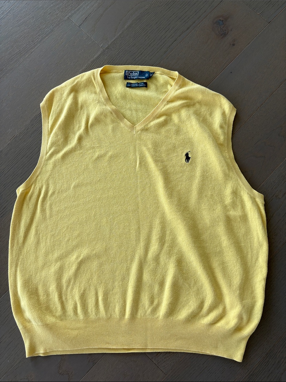 Polo by Ralph Lauren XL - Bright Yellow V-Neck Sweater Vest 100% Cotton